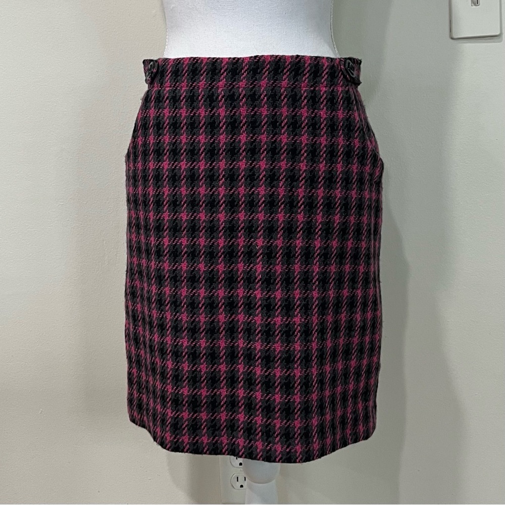HAROLD’s Purple Pink Black Tweed Lined Wool Preppy Chick Plaid Skirt Sz2